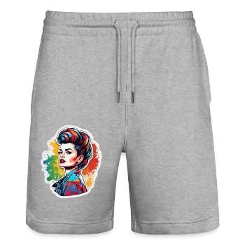 Rockabilly / Pin-up Girl / Girl Power / 50s - Stanley/Stella Trainer Unisex Organic Jogging Shorts - heather grey - Front - Nik (191cm) & Marisol (170cm)