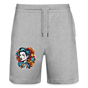 Rockabilly / Pin-up Girl / Girl Power / Années 50 - Short de jogging bio TRAINER Stanley/Stella unisexe - gris chiné - Devant - Nik (191cm) & Marisol (170cm)