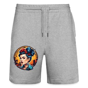Rockabilly / Pin-up Girl / Frauenpower / 50er - Stanley/Stella Unisex Bio Joggingshorts Trainer  - Grau meliert - Vorne - Nik (191cm) & Marisol (170cm)