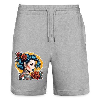 Rockabilly / Pin-up Girl / Girl Power / 50s - Stanley/Stella Trainer Unisex Organic Jogging Shorts - heather grey - Front - Nik (191cm) & Marisol (170cm)