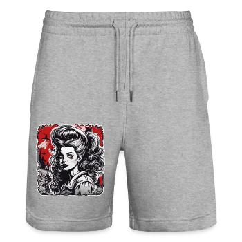 Rockabilly / Pin-up Girl / Girl Power / Années 50 - Short de jogging bio TRAINER Stanley/Stella unisexe - gris chiné - Devant - Nik (191cm) & Marisol (170cm)