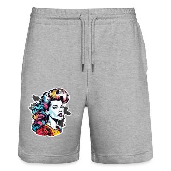 Rockabilly / Pin-up Girl / Frauenpower / 50er - Stanley/Stella Unisex Bio Joggingshorts Trainer  - Grau meliert - Vorne - Nik (191cm) & Marisol (170cm)