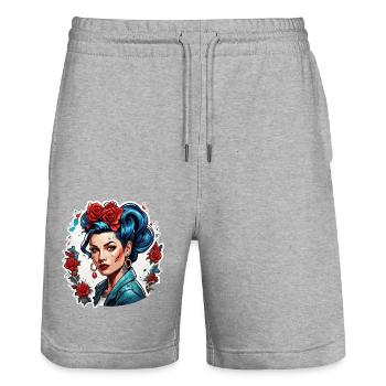 Rockabilly / Pin-up Girl / Girl Power / Années 50 - Short de jogging bio TRAINER Stanley/Stella unisexe - gris chiné - Devant - Nik (191cm) & Marisol (170cm)