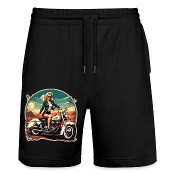 Motorrad Logo / Bike / Zweirad / Fahrzeug / Motors - Stanley/Stella Unisex Bio Joggingshorts Trainer  - Schwarz - Vorne - Nik (191cm) & Marisol (170cm)