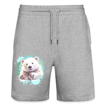 Eisbär, Bär, Babyeisbär,Blau - Stanley/Stella Unisex Bio Joggingshorts Trainer  - Grau meliert - Vorne - Nik (191cm) & Marisol (170cm)
