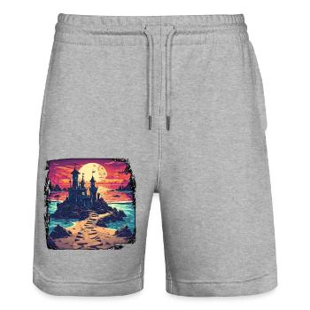 Sandcastle / Building / Playing / Castle / Holiday - Stanley/Stella Trainer Unisex Organic Jogging Shorts - heather grey - Front - Nik (191cm) & Marisol (170cm)