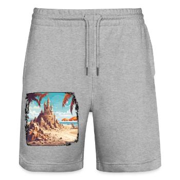 Sandcastle / Building / Playing / Castle / Holiday - Stanley/Stella Trainer Unisex Organic Jogging Shorts - heather grey - Front - Nik (191cm) & Marisol (170cm)