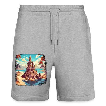 Sandcastle / Building / Playing / Castle / Holiday - Stanley/Stella Trainer Unisex Organic Jogging Shorts - heather grey - Front - Nik (191cm) & Marisol (170cm)