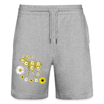 wilder Hirsch mit Sonnenblumen und Margeriten - Stanley/Stella Unisex Bio Joggingshorts Trainer  - Grau meliert - Vorne - Nik (191cm) & Marisol (170cm)