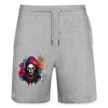 Gothique / Ténèbres / Mysticisme / Ombre / Horreur - Short de jogging bio TRAINER Stanley/Stella unisexe - gris chiné - Devant - Nik (191cm) & Marisol (170cm)