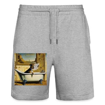 Dog reading newspaper in bathroom ,retro look - Stanley/Stella Trainer Unisex Organic Jogging Shorts - heather grey - Front - Nik (191cm) & Marisol (170cm)