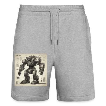 Plan / Sépia / Vintage / Rétro / Robot - Short de jogging bio TRAINER Stanley/Stella unisexe - gris chiné - Devant - Nik (191cm) & Marisol (170cm)