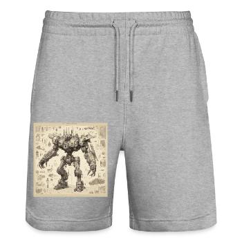 Plan / Sépia / Vintage / Rétro / Robot - Short de jogging bio TRAINER Stanley/Stella unisexe - gris chiné - Devant - Nik (191cm) & Marisol (170cm)