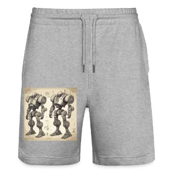 Plan / Sépia / Vintage / Rétro / Robot - Short de jogging bio TRAINER Stanley/Stella unisexe - gris chiné - Devant - Nik (191cm) & Marisol (170cm)