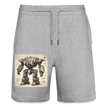 Plan / Sépia / Vintage / Rétro / Robot - Short de jogging bio TRAINER Stanley/Stella unisexe - gris chiné - Devant - Nik (191cm) & Marisol (170cm)