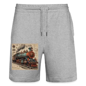 Plan / Sépia / Vintage / Rétro / Robot - Short de jogging bio TRAINER Stanley/Stella unisexe - gris chiné - Devant - Nik (191cm) & Marisol (170cm)