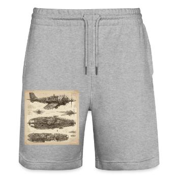 Plan / Sépia / Vintage / Rétro / Robot - Short de jogging bio TRAINER Stanley/Stella unisexe - gris chiné - Devant - Nik (191cm) & Marisol (170cm)