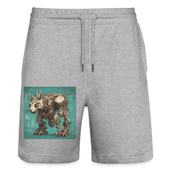 Plan / Sépia / Vintage / Rétro / Robot - Short de jogging bio TRAINER Stanley/Stella unisexe - gris chiné - Devant - Nik (191cm) & Marisol (170cm)