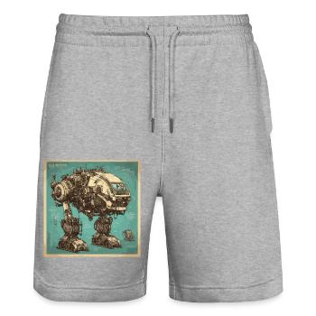 Plan / Sépia / Vintage / Rétro / Robot - Short de jogging bio TRAINER Stanley/Stella unisexe - gris chiné - Devant - Nik (191cm) & Marisol (170cm)