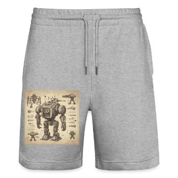 Plan / Sépia / Vintage / Rétro / Robot - Short de jogging bio TRAINER Stanley/Stella unisexe - gris chiné - Devant - Nik (191cm) & Marisol (170cm)