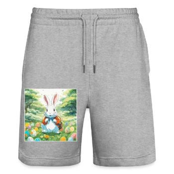 Easter Bunny / Easter / Eggs / Holidays / Easter - Stanley/Stella Trainer Unisex Organic Jogging Shorts - heather grey - Front - Nik (191cm) & Marisol (170cm)