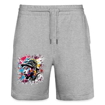 Rapper / Hip Hop / Song / Cool / Rhymes / Beat - Stanley/Stella Trainer Unisex Organic Jogging Shorts - heather grey - Front - Nik (191cm) & Marisol (170cm)