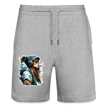 Rapper / Hip Hop / Song / Cool / Rhymes / Beat - Stanley/Stella Trainer Unisex Organic Jogging Shorts - heather grey - Front - Nik (191cm) & Marisol (170cm)