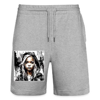 Rapper / Hip Hop / Song / Cool / Rhymes / Beat - Stanley/Stella Trainer Unisex Organic Jogging Shorts - heather grey - Front - Nik (191cm) & Marisol (170cm)