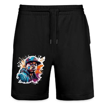 Rapper / Hip Hop / Song / Cool / Rhymes / Beat - Stanley/Stella Trainer Unisex Organic Jogging Shorts - black - Front - Nik (191cm) & Marisol (170cm)