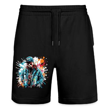 Rapper / Hip Hop / Song / Cool / Rhymes / Beat - Stanley/Stella Trainer Unisex Organic Jogging Shorts - black - Front - Nik (191cm) & Marisol (170cm)