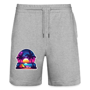 Forêt / Sauvage / Tente / Sauvage / Arbres / Vie - Short de jogging bio TRAINER Stanley/Stella unisexe - gris chiné - Devant - Nik (191cm) & Marisol (170cm)