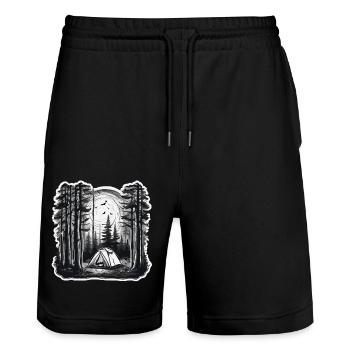 Forêt / Sauvage / Tente / Sauvage / Arbres / Vie - Short de jogging bio TRAINER Stanley/Stella unisexe - noir - Devant - Nik (191cm) & Marisol (170cm)