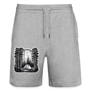 Forêt / Sauvage / Tente / Sauvage / Arbres / Vie - Short de jogging bio TRAINER Stanley/Stella unisexe - gris chiné - Devant - Nik (191cm) & Marisol (170cm)