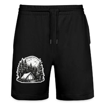 Forêt / Sauvage / Tente / Sauvage / Arbres / Vie - Short de jogging bio TRAINER Stanley/Stella unisexe - noir - Devant - Nik (191cm) & Marisol (170cm)