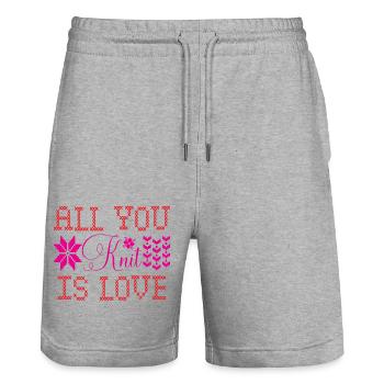 All You Knit Is Love - Stricken Geburtstag - Stanley/Stella Unisex Bio Joggingshorts Trainer  - Grau meliert - Vorne - Nik (191cm) & Marisol (170cm)