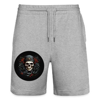 Dekorativer Schädel mit Schlangen - Stanley/Stella Unisex Bio Joggingshorts Trainer  - Grau meliert - Vorne - Nik (191cm) & Marisol (170cm)