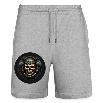 Dekorativer Schädel mit Schlangen - Stanley/Stella Unisex Bio Joggingshorts Trainer  - Grau meliert - Vorne - Nik (191cm) & Marisol (170cm)