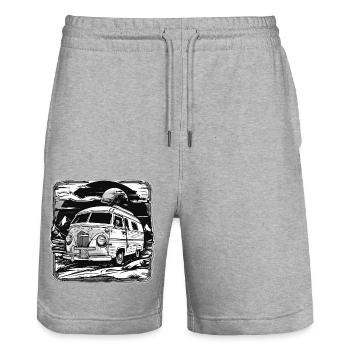 Camper / Motorhome / camping / Roadtrip / Travel - Stanley/Stella Trainer Unisex Organic Jogging Shorts - heather grey - Front - Nik (191cm) & Marisol (170cm)
