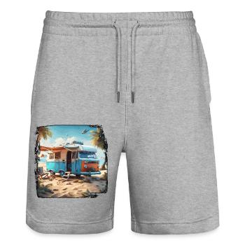 Camper / Wohnmobil / camping / Roadtrip / Travel - Stanley/Stella Unisex Bio Joggingshorts Trainer  - Grau meliert - Vorne - Nik (191cm) & Marisol (170cm)
