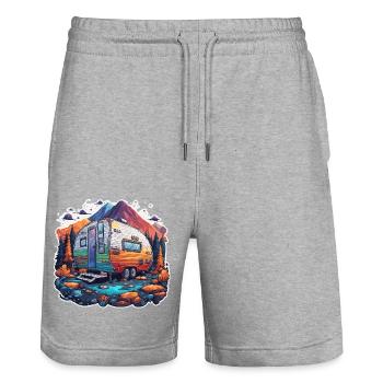 Camping-car / Camping-car / camping / Roadtrip / Voyage - Short de jogging bio TRAINER Stanley/Stella unisexe - gris chiné - Devant - Nik (191cm) & Marisol (170cm)