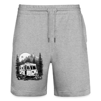 Camper / Motorhome / camping / Roadtrip / Travel - Stanley/Stella Trainer Unisex Organic Jogging Shorts - heather grey - Front - Nik (191cm) & Marisol (170cm)