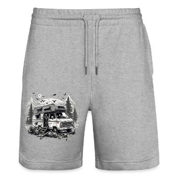Camper / Motorhome / camping / Roadtrip / Travel - Stanley/Stella Trainer Unisex Organic Jogging Shorts - heather grey - Front - Nik (191cm) & Marisol (170cm)