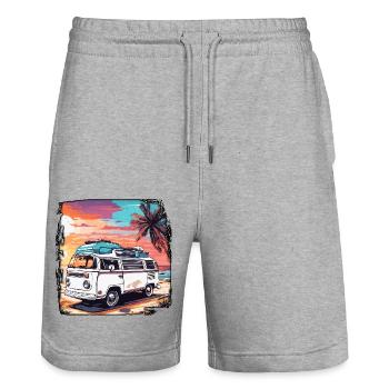 Camper / Motorhome / camping / Roadtrip / Travel - Stanley/Stella Trainer Unisex Organic Jogging Shorts - heather grey - Front - Nik (191cm) & Marisol (170cm)