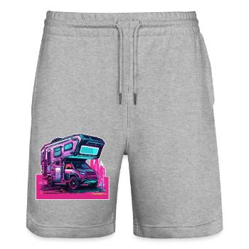 Camper / Motorhome / camping / Roadtrip / Travel - Stanley/Stella Trainer Unisex Organic Jogging Shorts - heather grey - Front - Nik (191cm) & Marisol (170cm)