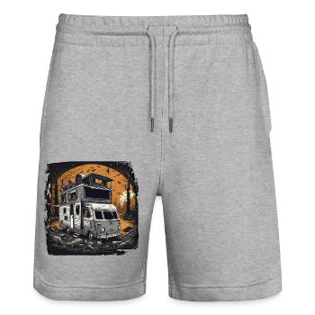 Camping-car / Camping-car / camping / Roadtrip / Voyage - Short de jogging bio TRAINER Stanley/Stella unisexe - gris chiné - Devant - Nik (191cm) & Marisol (170cm)