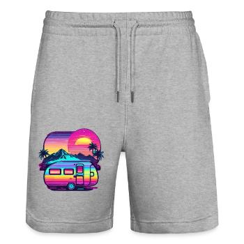Camper / Wohnmobil / camping / Roadtrip / Travel - Stanley/Stella Unisex Bio Joggingshorts Trainer  - Grau meliert - Vorne - Nik (191cm) & Marisol (170cm)