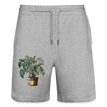 Zimmerpflanze / Topfpflanze / Dekoration / Topf - Stanley/Stella Unisex Bio Joggingshorts Trainer  - Grau meliert - Vorne - Nik (191cm) & Marisol (170cm)