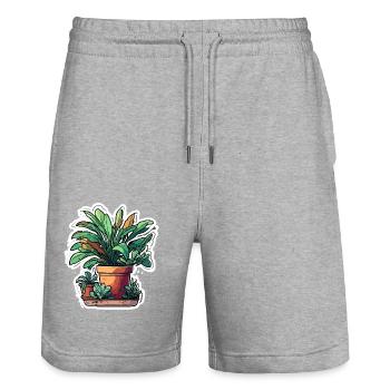 Zimmerpflanze / Topfpflanze / Dekoration / Topf - Stanley/Stella Unisex Bio Joggingshorts Trainer  - Grau meliert - Vorne - Nik (191cm) & Marisol (170cm)