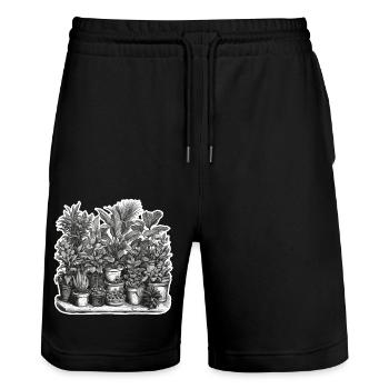 Zimmerpflanze / Topfpflanze / Dekoration / Topf - Stanley/Stella Unisex Bio Joggingshorts Trainer  - Schwarz - Vorne - Nik (191cm) & Marisol (170cm)
