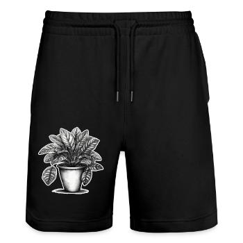 Zimmerpflanze / Topfpflanze / Dekoration / Topf - Stanley/Stella Unisex Bio Joggingshorts Trainer  - Schwarz - Vorne - Nik (191cm) & Marisol (170cm)